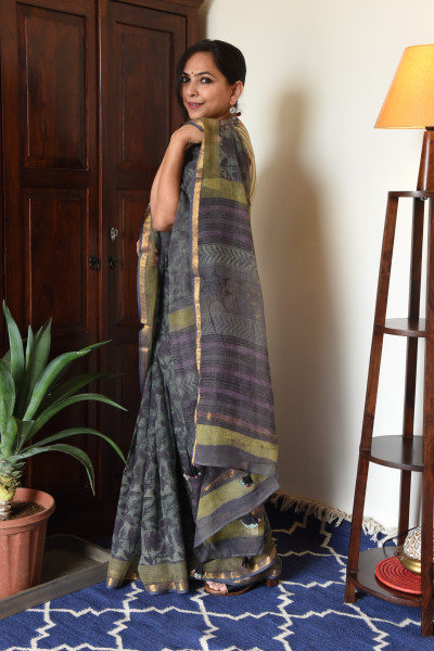 GREY GREEN FLORAL VANASPATI KOTA SAREE