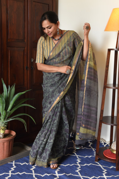 GREY GREEN FLORAL VANASPATI KOTA SAREE