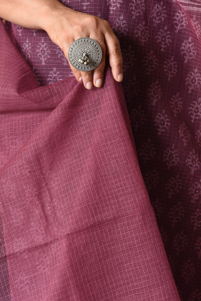 PLUM HANDBLOCK KOTA SAREE