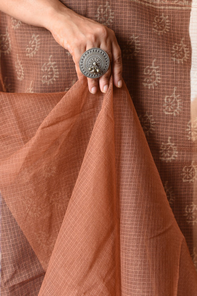 CARAMEL HANDBLOCK KOTA SAREE
