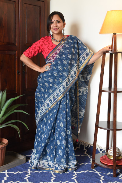 INDIGO HANDBLOCK KOTA SAREE