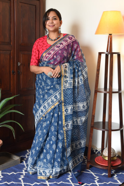 INDIGO HANDBLOCK KOTA SAREE