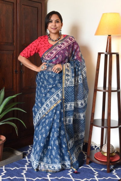 INDIGO HANDBLOCK KOTA SAREE