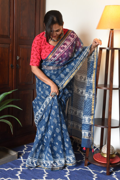 INDIGO HANDBLOCK KOTA SAREE