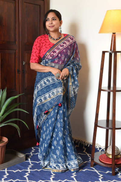 INDIGO HANDBLOCK KOTA SAREE