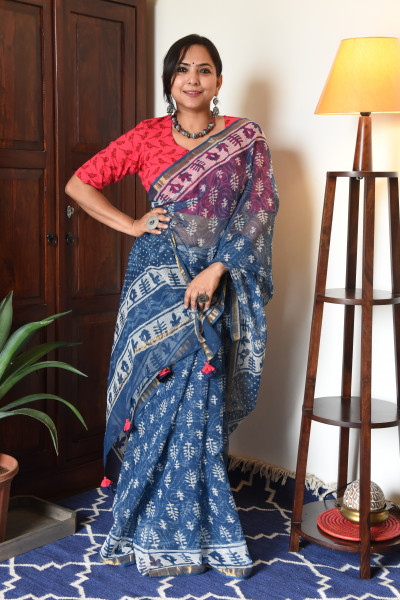 INDIGO HANDBLOCK KOTA SAREE