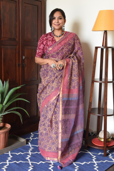 PINK  PURPLE FLORAL VANASPATI KOTA SAREE