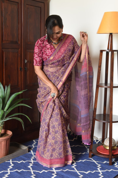 PINK  PURPLE FLORAL VANASPATI KOTA SAREE