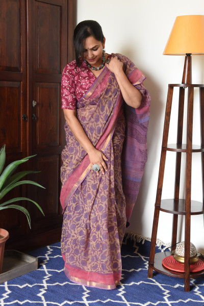 PINK  PURPLE FLORAL VANASPATI KOTA SAREE
