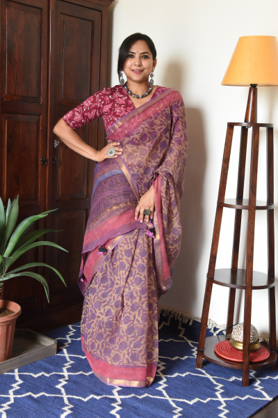 PINK  PURPLE FLORAL VANASPATI KOTA SAREE