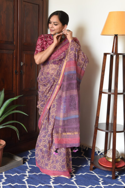 PINK  PURPLE FLORAL VANASPATI KOTA SAREE