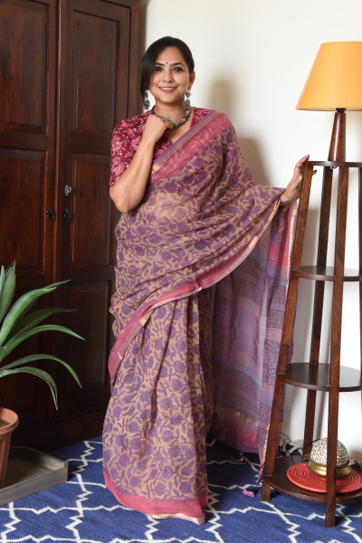 PINK  PURPLE FLORAL VANASPATI KOTA SAREE