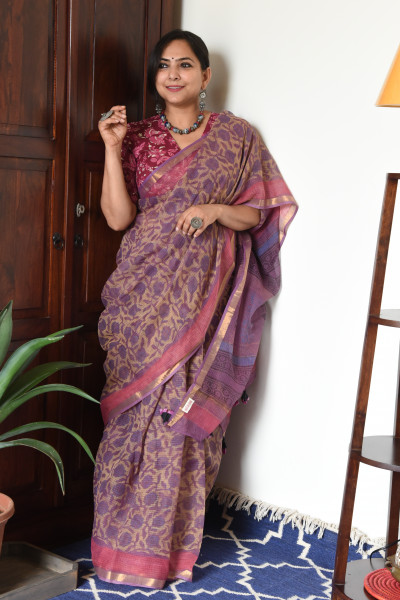 PINK  PURPLE FLORAL VANASPATI KOTA SAREE