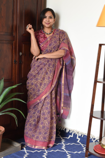 PINK  PURPLE FLORAL VANASPATI KOTA SAREE