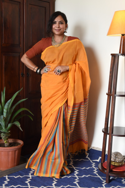 YELLOW MANGALGIRI STRIPPED SAREE
