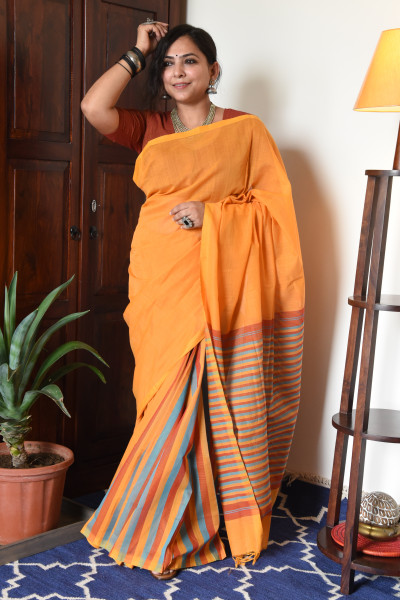 YELLOW MANGALGIRI STRIPPED SAREE