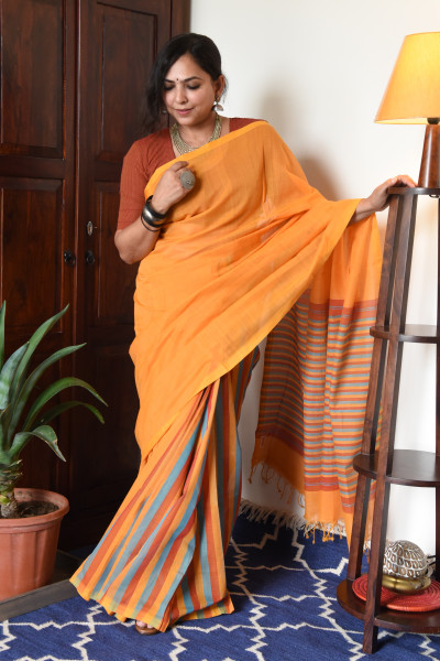 YELLOW MANGALGIRI STRIPPED SAREE