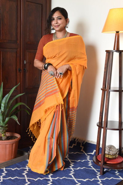 YELLOW MANGALGIRI STRIPPED SAREE