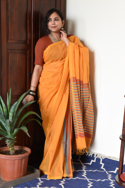 YELLOW MANGALGIRI STRIPPED SAREE