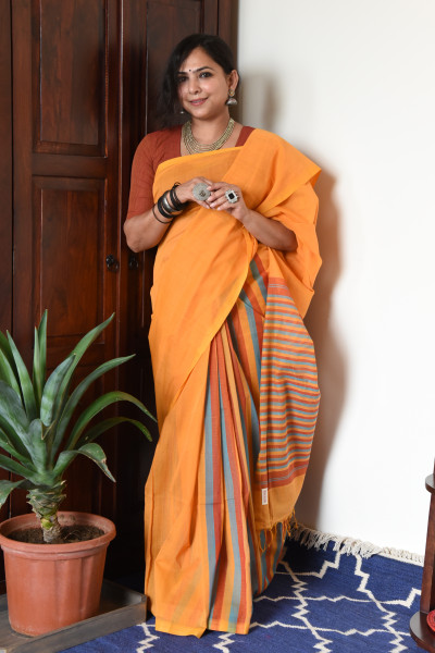 YELLOW MANGALGIRI STRIPPED SAREE
