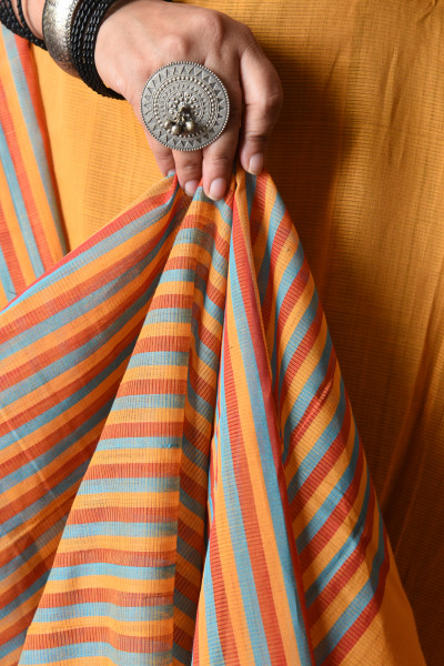 YELLOW MANGALGIRI STRIPPED SAREE