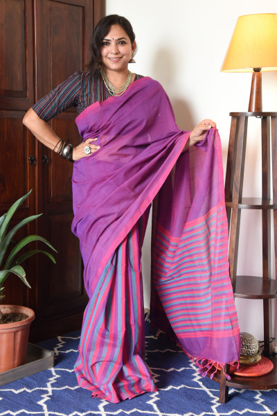 ORCHID MANGALGIRI STIPPED SAREE