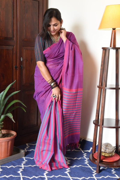 ORCHID MANGALGIRI STIPPED SAREE