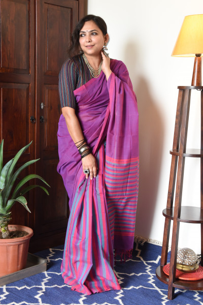 ORCHID MANGALGIRI STIPPED SAREE