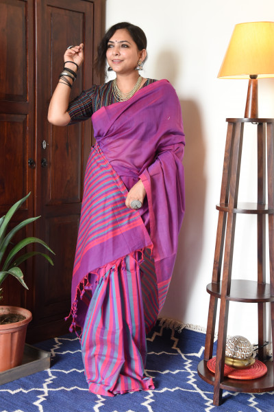 ORCHID MANGALGIRI STIPPED SAREE