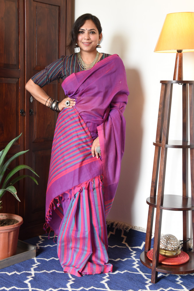 Image of ORCHID MANGALGIRI STIPPED SAREE