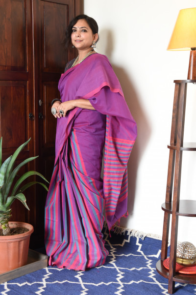 ORCHID MANGALGIRI STIPPED SAREE