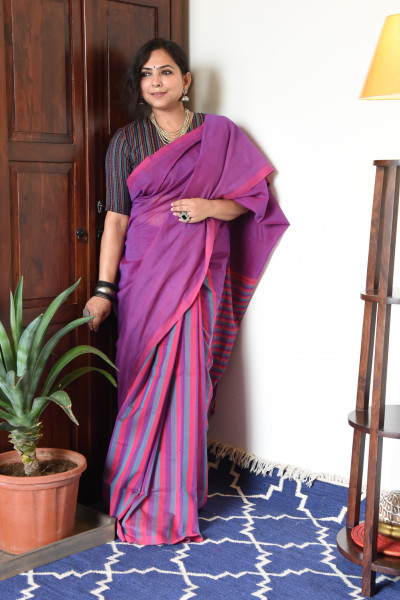 ORCHID MANGALGIRI STIPPED SAREE
