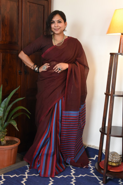 MAROON MANGALGIRI STRIPPED SAREE
