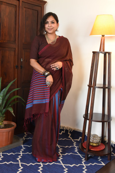 MAROON MANGALGIRI STRIPPED SAREE