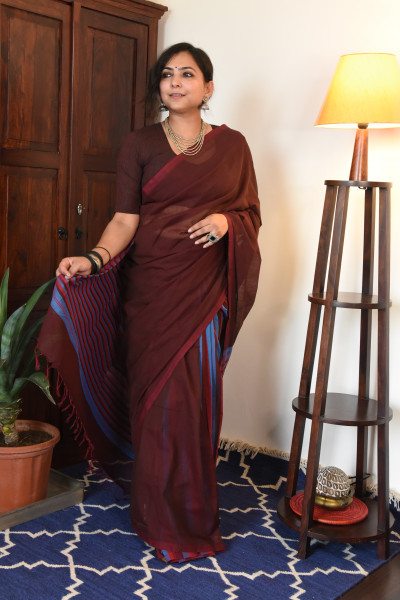 MAROON MANGALGIRI STRIPPED SAREE