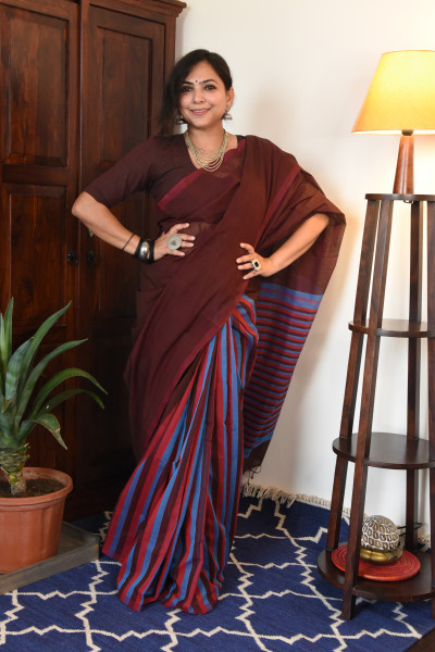 MAROON MANGALGIRI STRIPPED SAREE