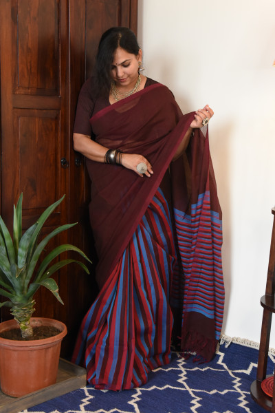 MAROON MANGALGIRI STRIPPED SAREE