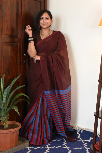 MAROON MANGALGIRI STRIPPED SAREE
