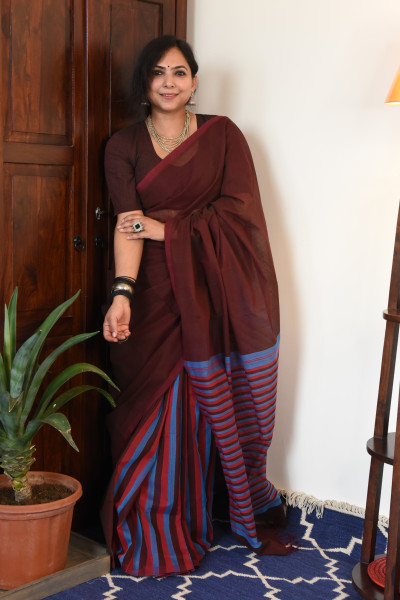 MAROON MANGALGIRI STRIPPED SAREE