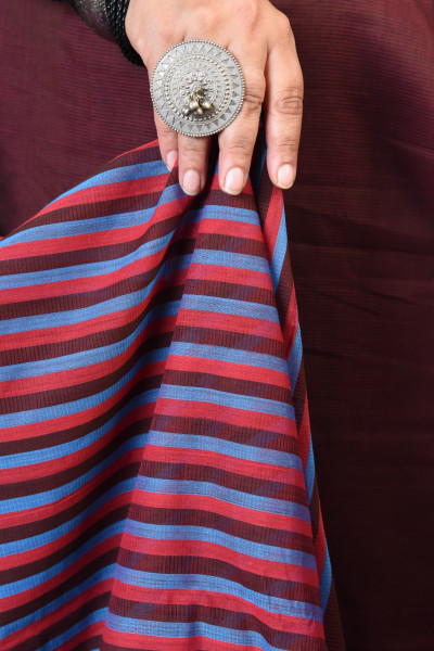 MAROON MANGALGIRI STRIPPED SAREE