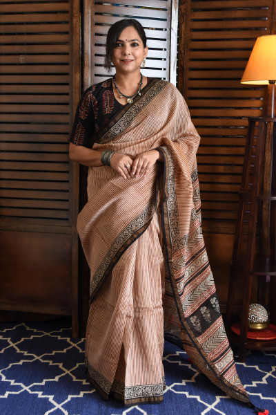 VERTICAL STRIPED RED COTTON SILK SAREE