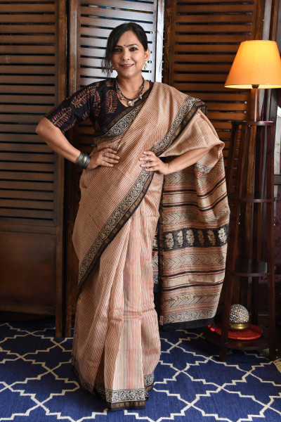 VERTICAL STRIPED RED COTTON SILK SAREE