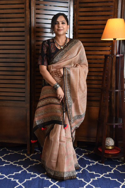 VERTICAL STRIPED RED COTTON SILK SAREE