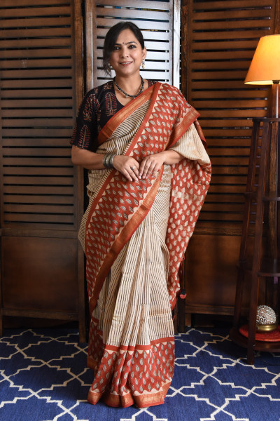RED LEAF COTTON SILK SAREE