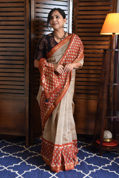 RED LEAF COTTON SILK SAREE