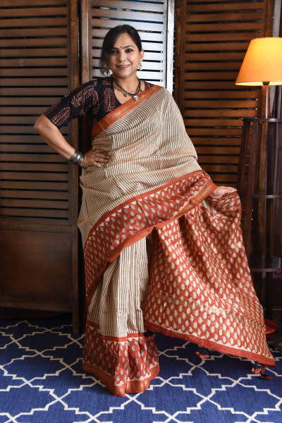 RED LEAF COTTON SILK SAREE