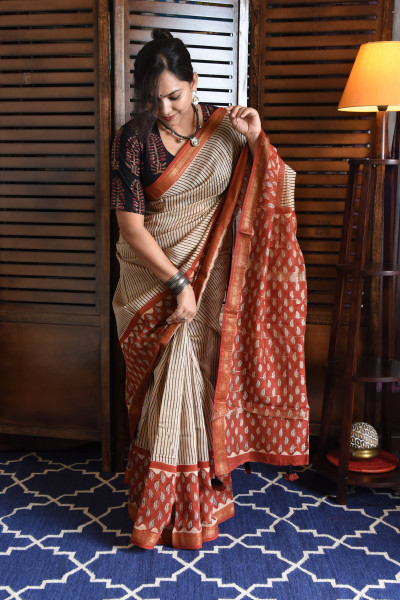 RED LEAF COTTON SILK SAREE