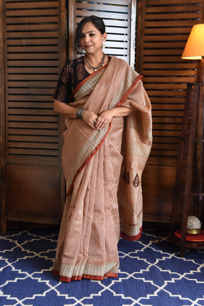 RED LINES COTTON SILK SAREE