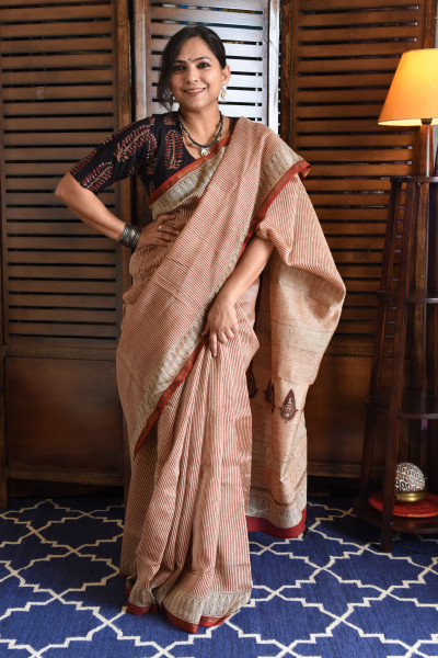 RED LINES COTTON SILK SAREE