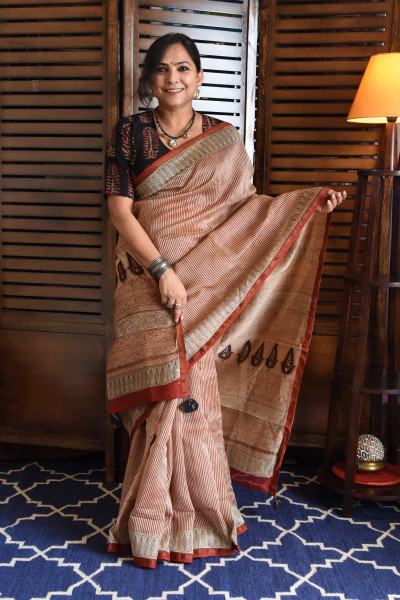 RED LINES COTTON SILK SAREE